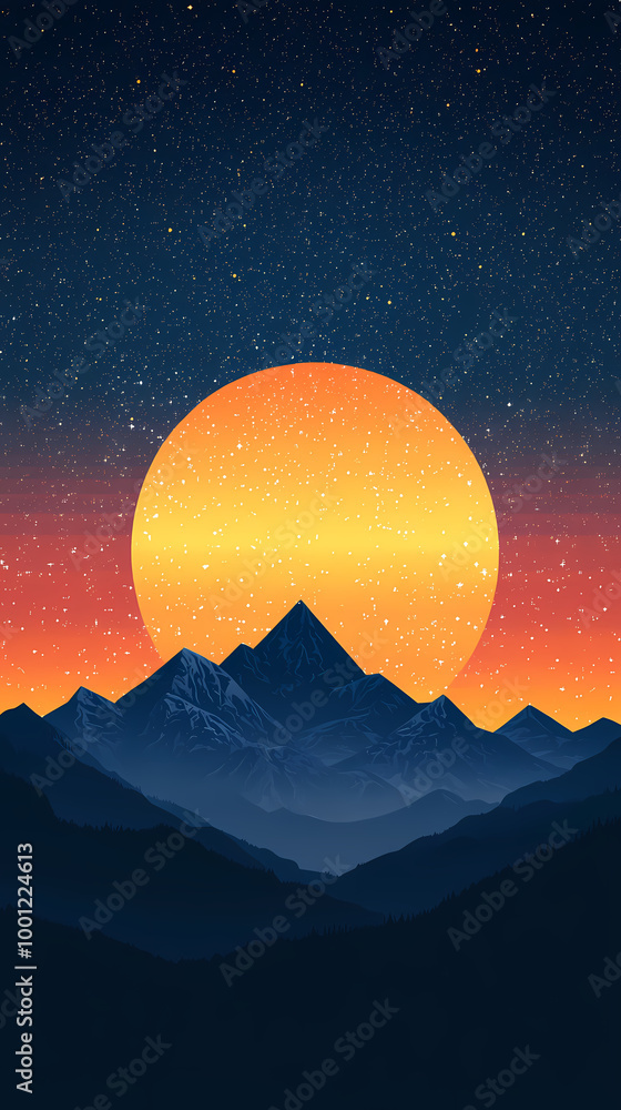 Obraz premium Mountain sunrise under the starry sky