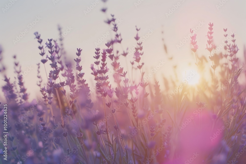 Delicate lavender blossoms bathed in soft golden light, creating an ethereal and dreamy scene at sunset. Delicate lavender blossoms bathed in soft golden light, creating an ethereal and dreamy scene at sunset.