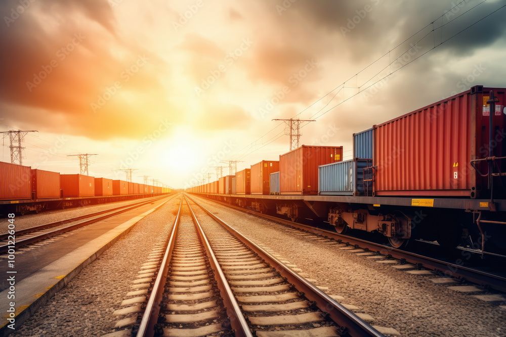 generated illustration of background container Freight Train in Station, Cargo railway transportation industry generated illustration of background container Freight Train in Station, Cargo railway transportation industry
