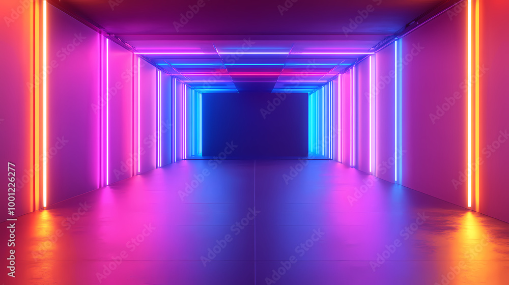 Futuristic neon-lit corridor Futuristic neon-lit corridor
