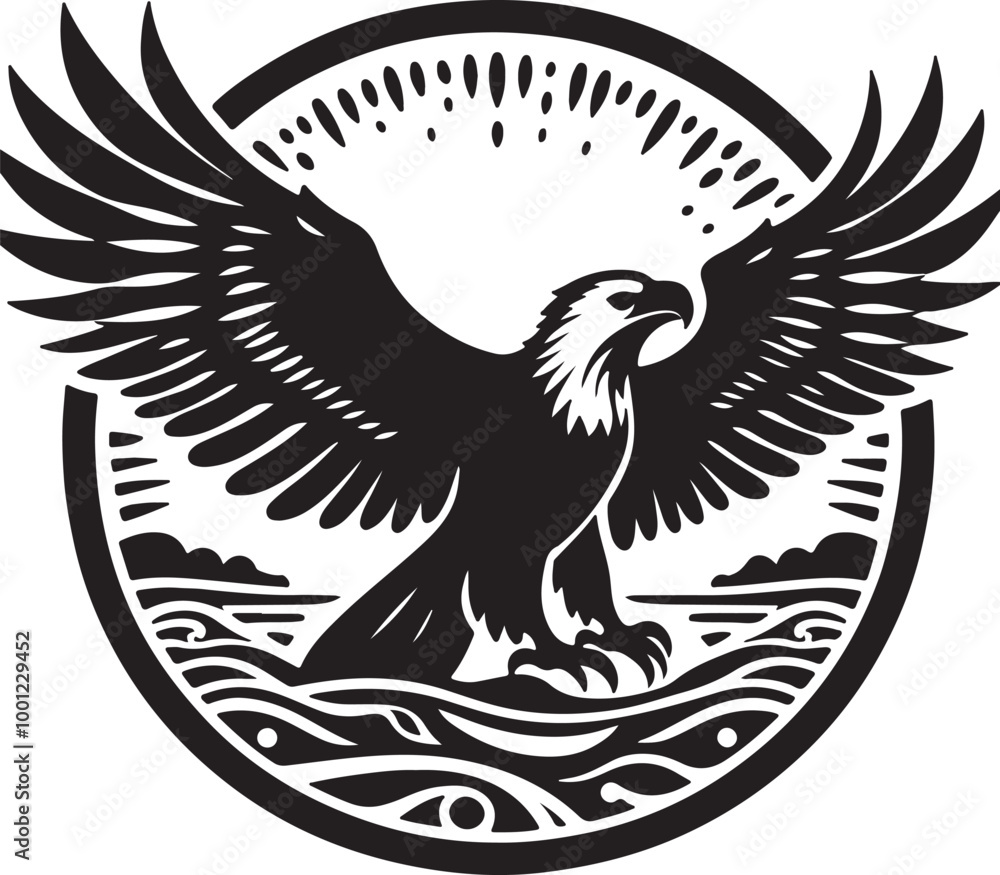 Obraz premium African Fish Eagle black and white vector design