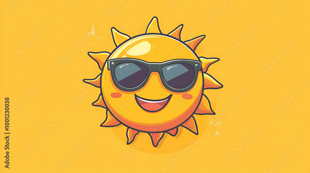 A cartoon sun with sunglasses and a happy face. A cartoon sun with sunglasses and a happy face.