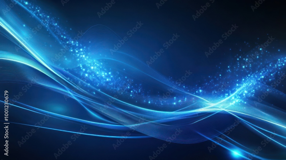 Abstract Blue Wave Background with Glowing Particles Abstract Blue Wave Background with Glowing Particles