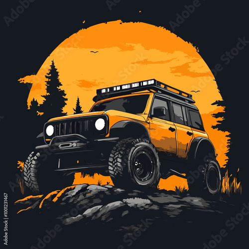 Vector Mountain Off-Road modern car t shirt design