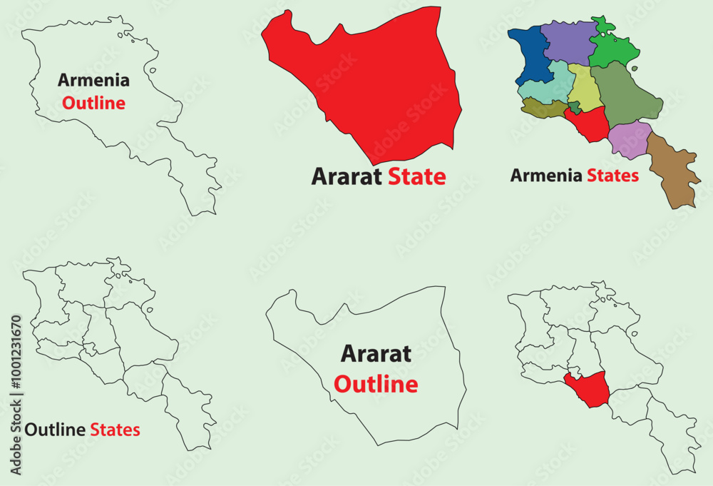 Fototapeta premium Ararat map vector of Armenia, Ararat line map, Ararat with city map, Ararat outline map