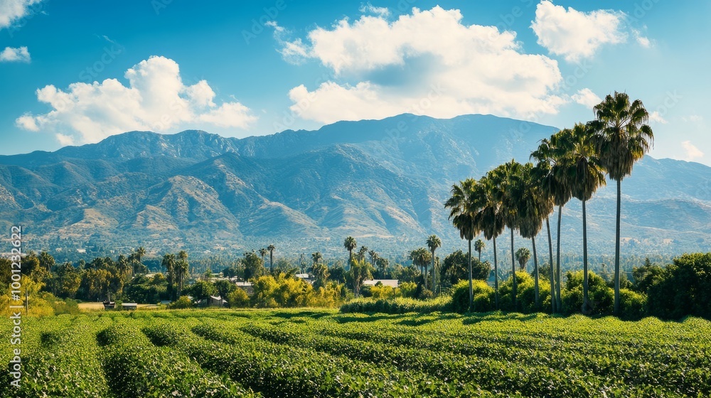 Scenic Mountain Landscape with Palm Trees Scenic Mountain Landscape with Palm Trees