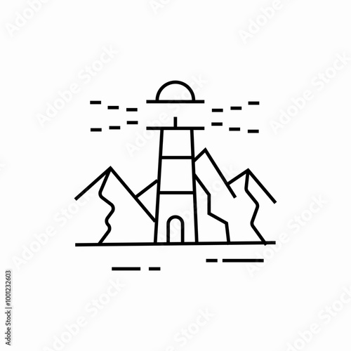 lighthouse among the mountains icon sign vector