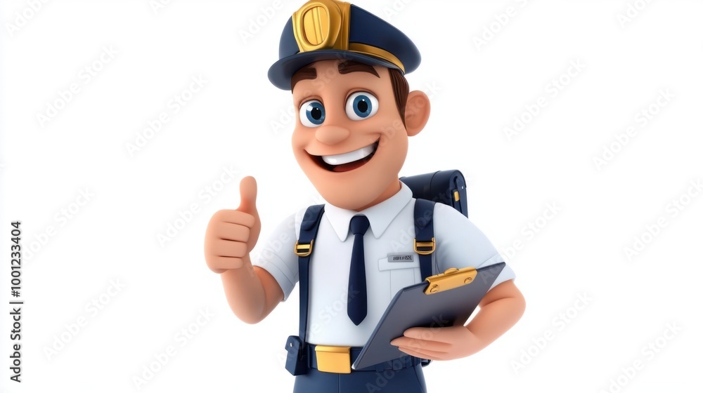 Cartoon pilot giving a thumbs-up and holding a clipboard, smiling happily, isolated on white background. Cartoon pilot giving a thumbs-up and holding a clipboard, smiling happily, isolated on white background.