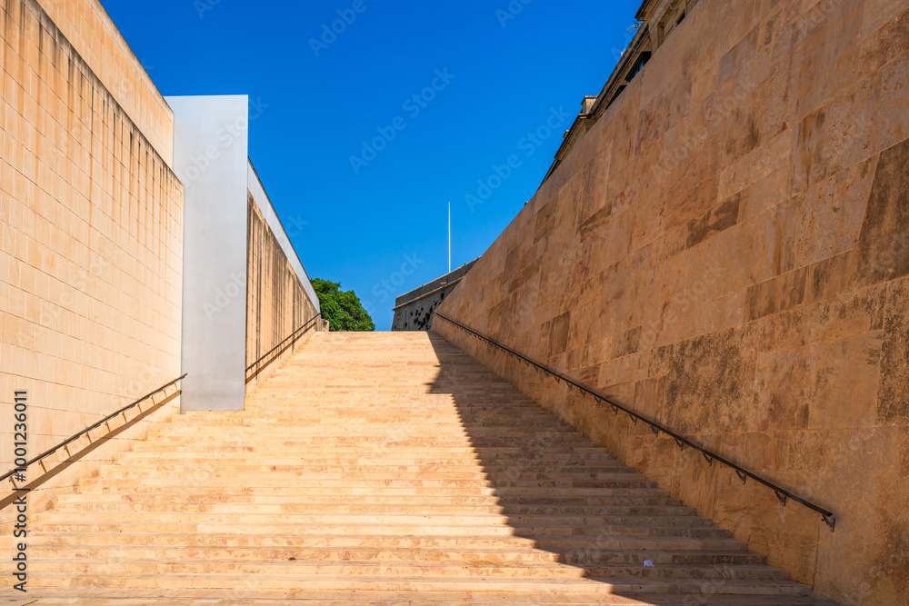Fototapeta premium A flight of steps located near Putirjal city gate in Valletta, Malta