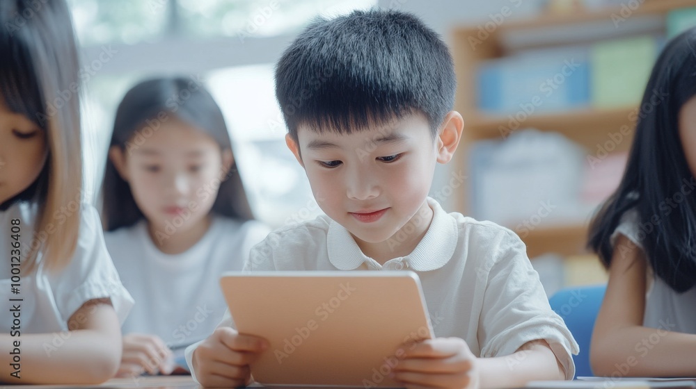 Young Asian Student Using Tablet for Research Young Asian Student Using Tablet for Research