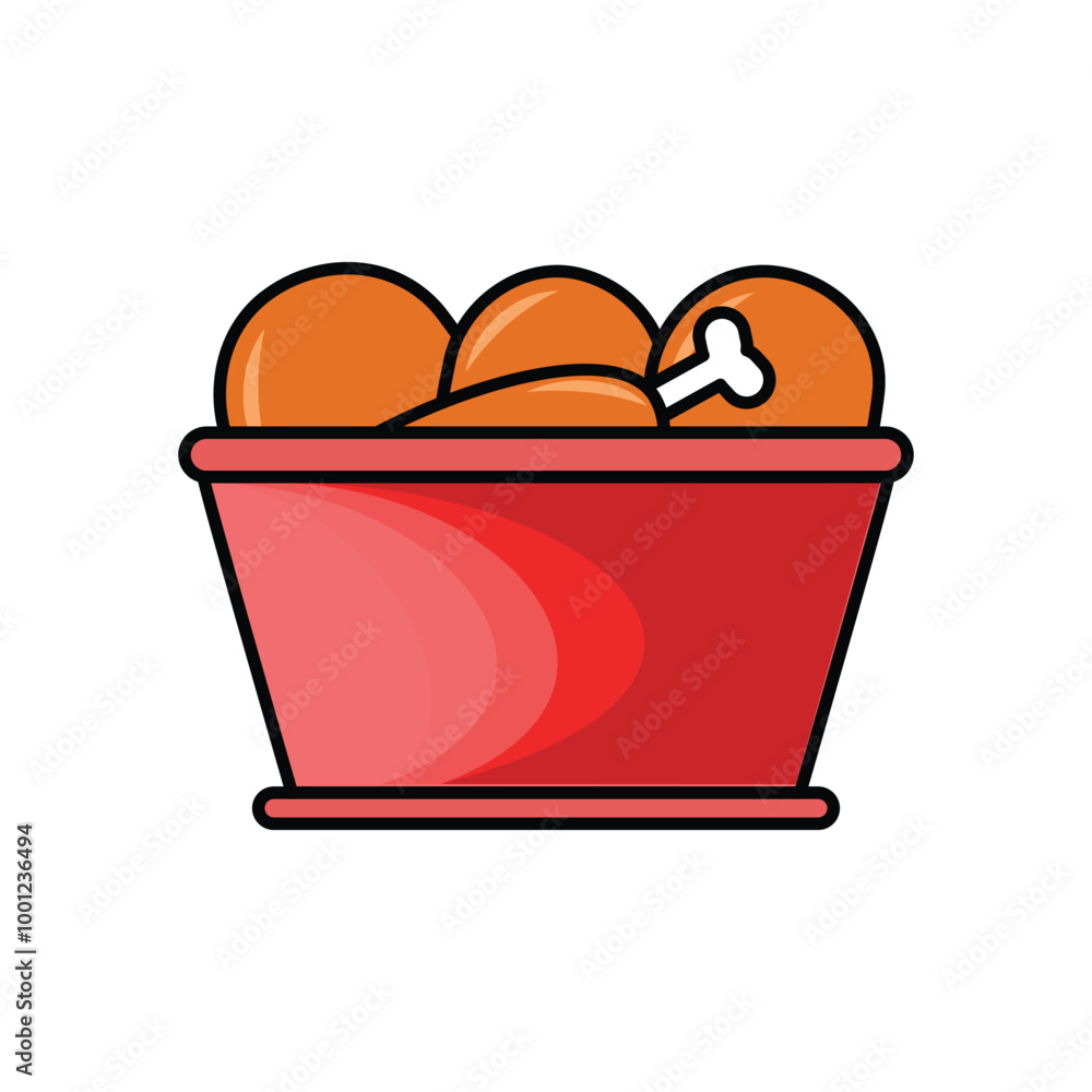 A red bowl filled with fried chicken. Silhouette of a bowl of fried chicken. Food and tableware illustration element design A red bowl filled with fried chicken. Silhouette of a bowl of fried chicken. Food and tableware illustration element design