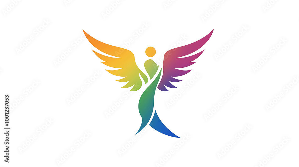 Obraz premium Rainbow angel with wings outstretched.
