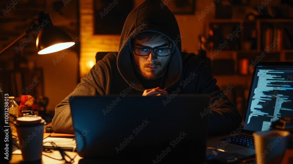 Focused Programmer in Dim Light Focused Programmer in Dim Light