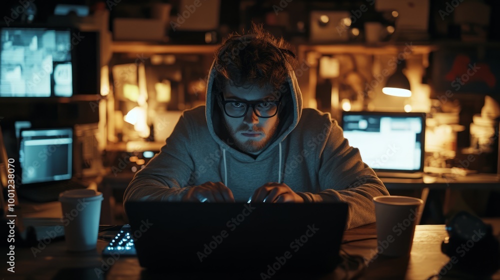 Focused Programmer at Night Focused Programmer at Night