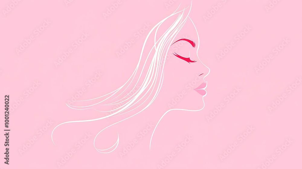 Profile silhouette of a beautiful woman with flowing hair, in pink and white. Profile silhouette of a beautiful woman with flowing hair, in pink and white.