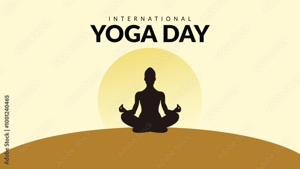 Yoga Day June 21st. People practicing yoga background. Vector illustration.
