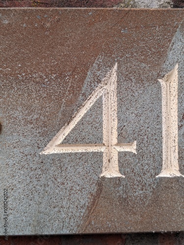 Written Wording in Distressed State Typography Found Four 4 Number photo