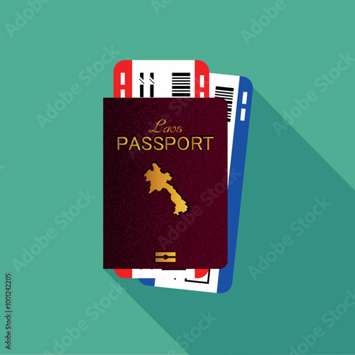 Vector passport with tickets. Air travel concept. Flat Design citizenship ID for traveler isolated. Blue international document - Laos