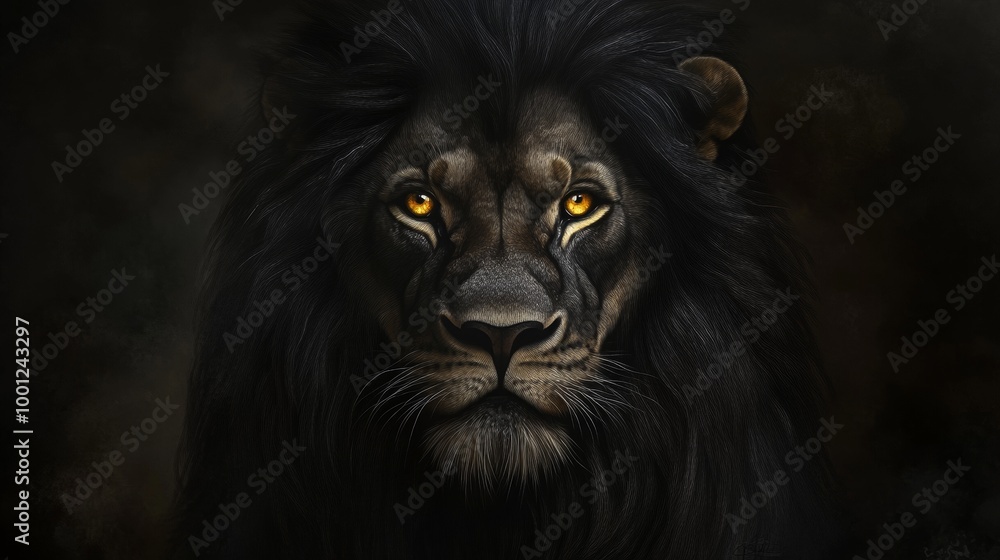 Black lion with a luxurious mane, eyes gleaming with wisdom and courage, symbolizing wild elegance. - Black lion with a luxurious mane, eyes gleaming with wisdom and courage, symbolizing wild elegance. -