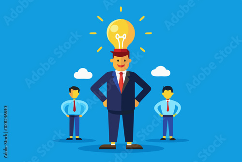 Be different, leadership individuality or unique candidate, courage or determination to success, freedom, stand out from other, freedom or creativity concept, businessman with bright lightbulb head.