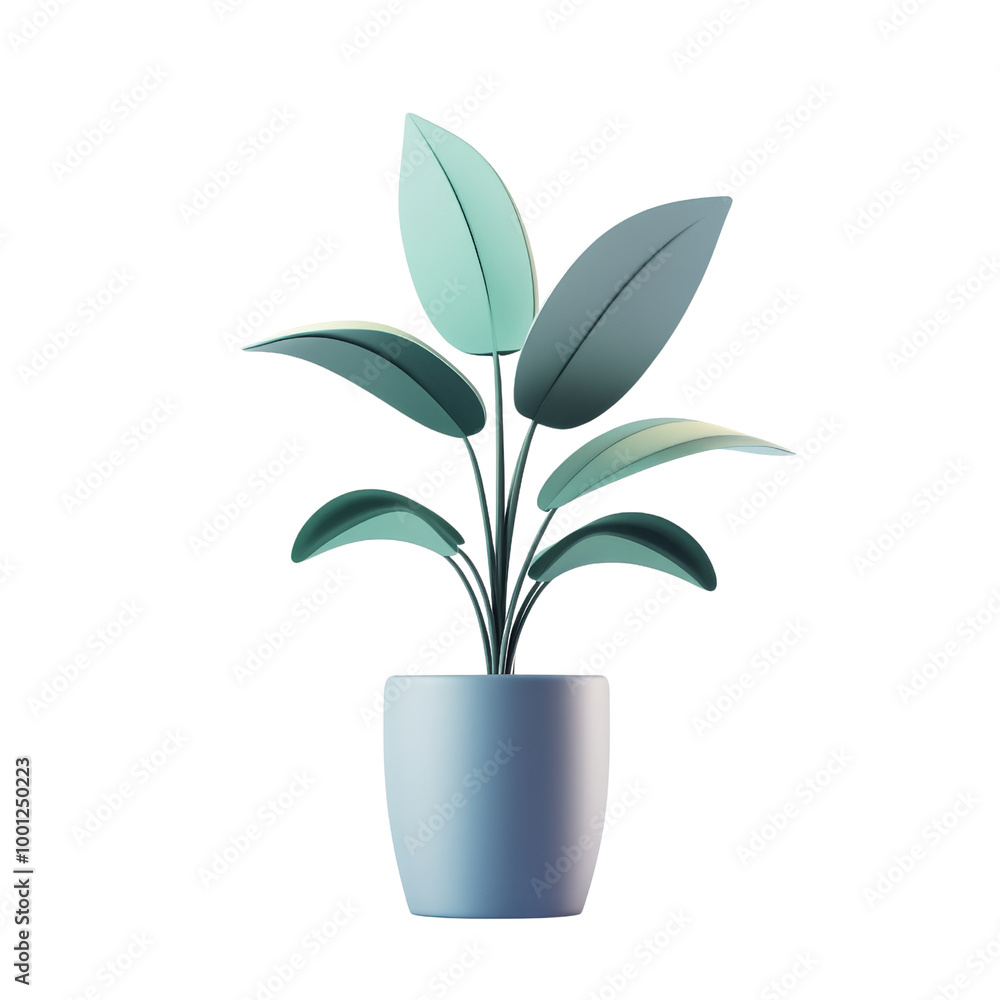 Nurturing Growth - 3D Potted Plant Icon with Shadow Effect on White Background Nurturing Growth - 3D Potted Plant Icon with Shadow Effect on White Background