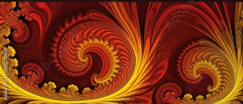 Abstract Fractal Artwork with Red and Yellow Spirals