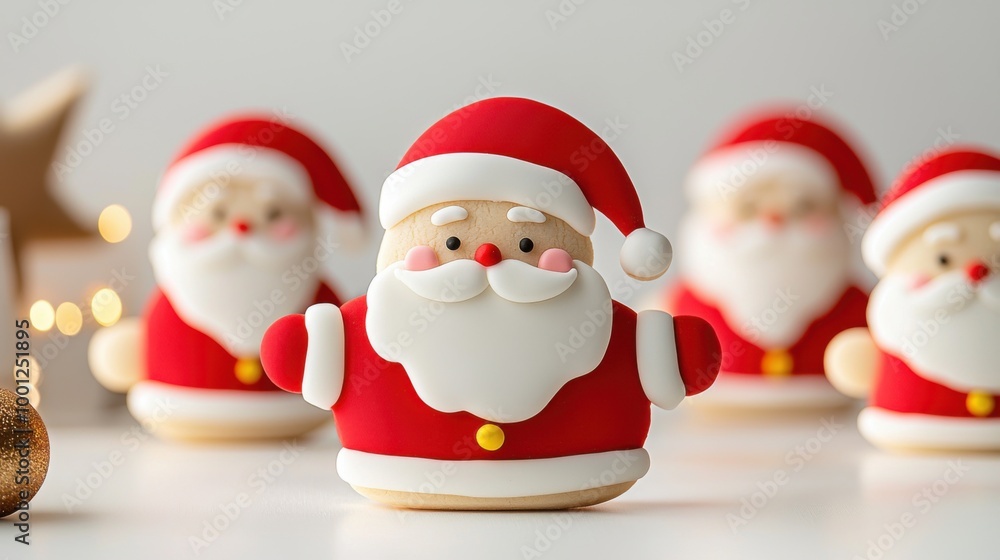 Christmas cookies in the shape of Santa with sugar icing lie on a table, against the background of fir branches and Christmas decorations Christmas cookies in the shape of Santa with sugar icing lie on a table, against the background of fir branches and Christmas decorations