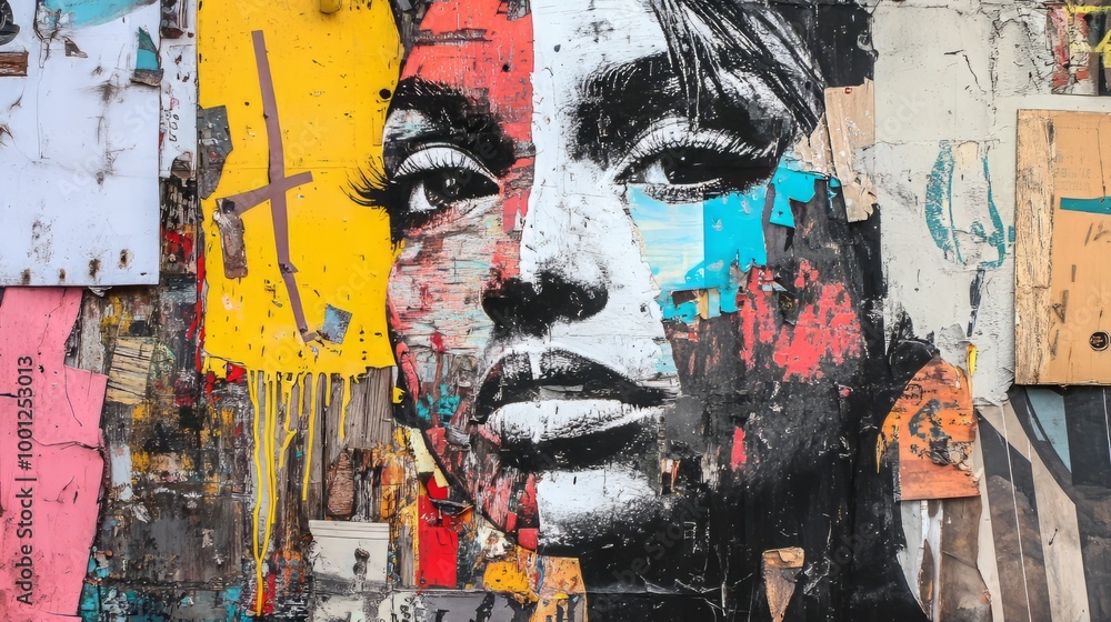 Fototapeta premium A Vibrant Woman's Face: Graffiti Art and Urban Expression
