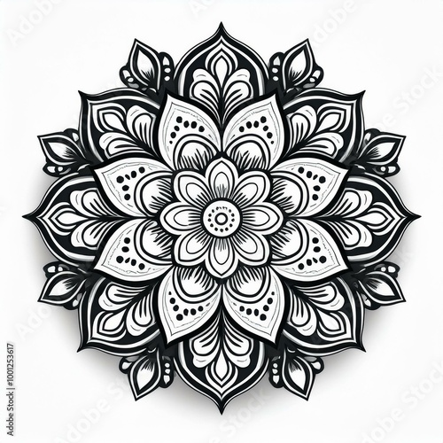 Mandala art design also called rangoli, decorative elements on white background
