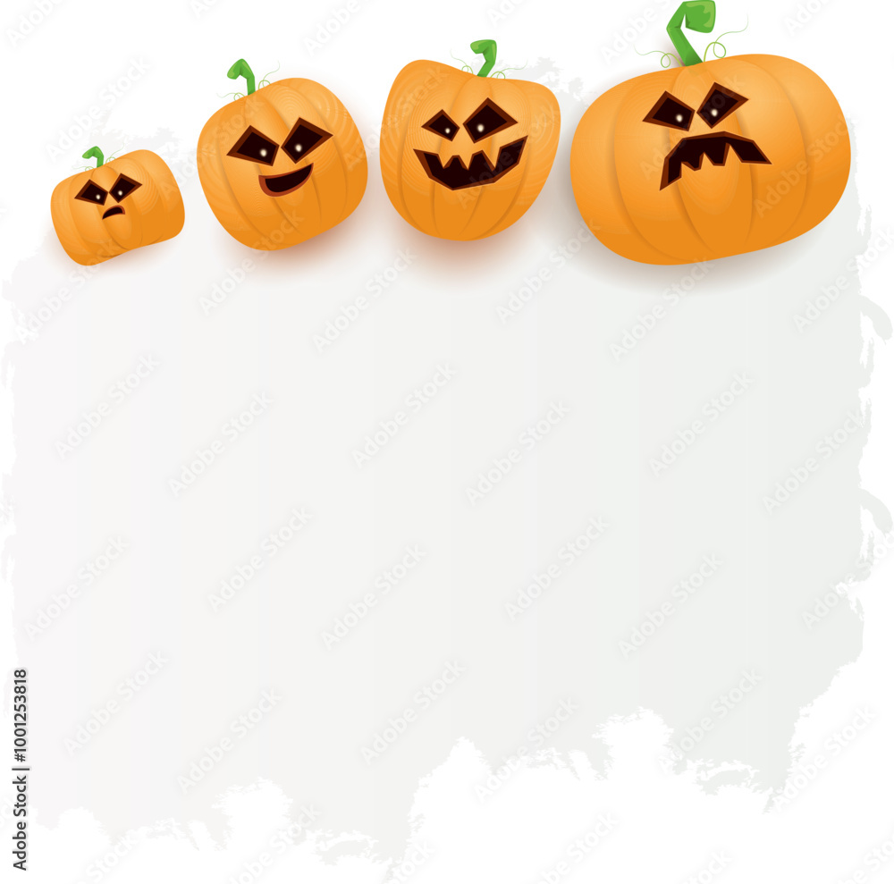 Fototapeta premium Halloween web white grunge cartoon Banner or poster with Halloween scary pumpkins isolated on transparent background . Funky kids Halloween png banner with space for greeting text or sale