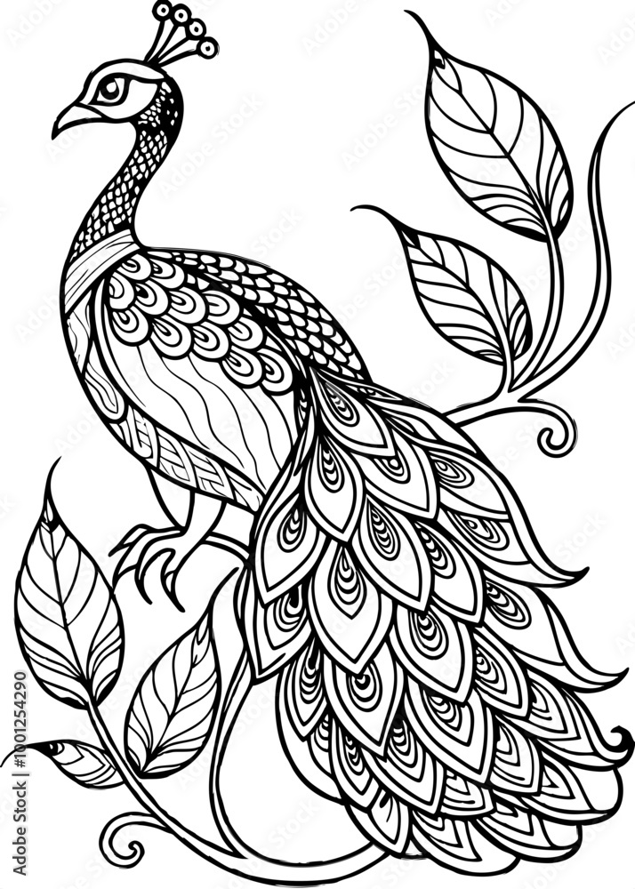 Fototapeta premium sentangle vector of peacock on tree