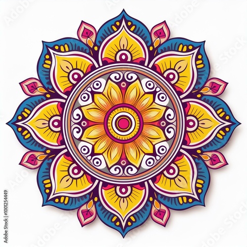 Mandala art design also called rangoli, decorative elements on white background