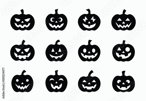 Cohesive Set of Stylish Pumpkin Silhouettes Vector File Illustration Template