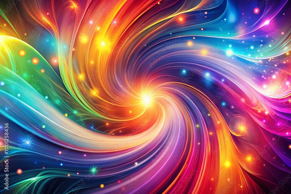 Vibrant, abstract background featuring swirling patterns of radiant, neon-colored lights that graduate from soft Vibrant, abstract background featuring swirling patterns of radiant, neon-colored lights that graduate from soft