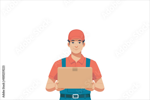 Delivery Man Holding the Parcel Boxes. Vector Illustration.