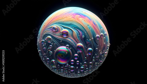 Iridescent Soap Bubble on Black Background