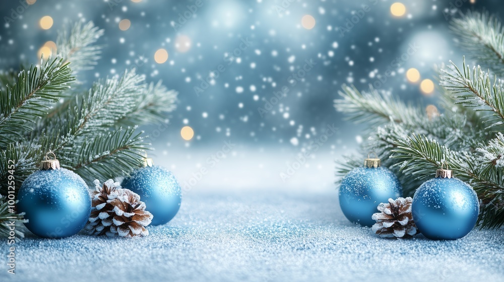 Frosty Christmas ornaments with snow-covered branches Frosty Christmas ornaments with snow-covered branches