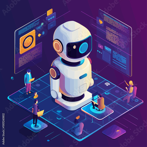 AI-Powered Chatbot Virtual Assistant Isometric Illustration