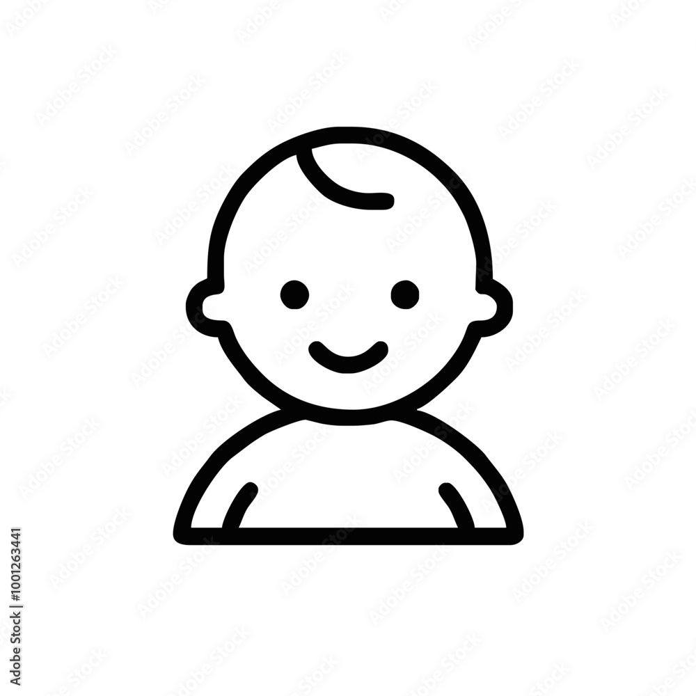 Simple Baby Face Icon with Smiling Expression in Minimalist Black and White Line Art Simple Baby Face Icon with Smiling Expression in Minimalist Black and White Line Art