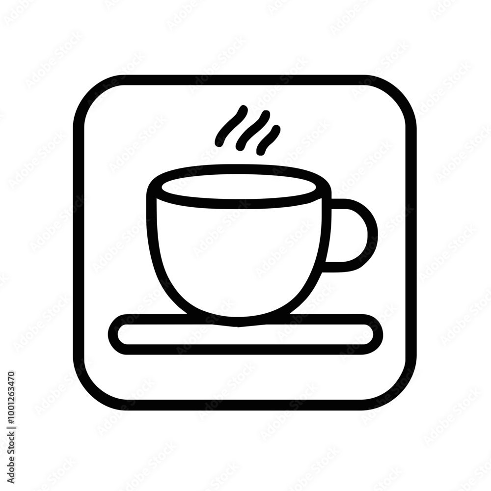 Simple Coffee Mug Icon with Steam in a Rounded Border in Minimalist Black and White Line Art Simple Coffee Mug Icon with Steam in a Rounded Border in Minimalist Black and White Line Art