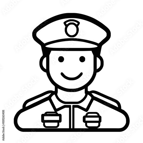 Happy Police Officer Line Drawing

