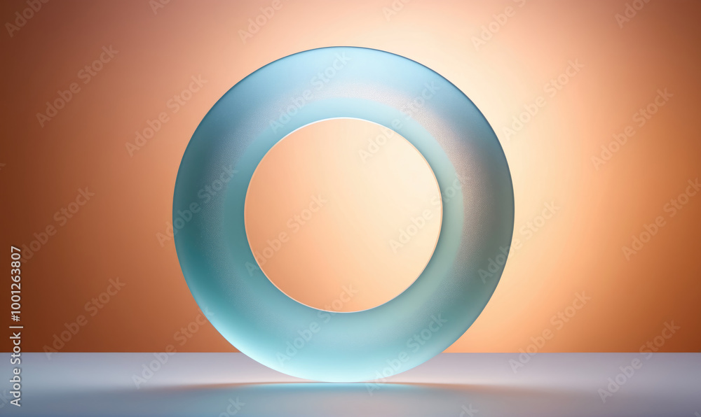 Obraz premium A blue glass ring sits on a white surface against an orange background