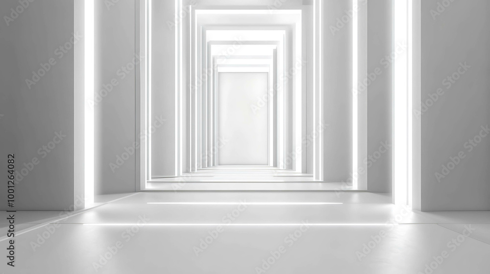 Obraz premium White room with long, narrow strips of light coming from the walls.