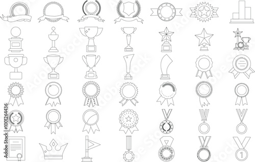 Award Trophy Winner icon set for logo and T-Shirt. Thin line art editable stroke.