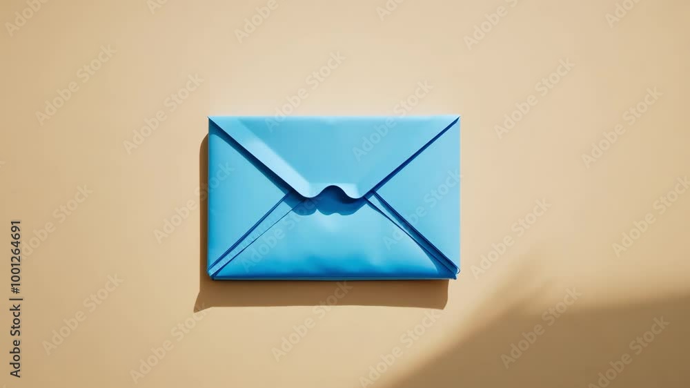Blue envelope on beige background with dramatic shadows Blue envelope on beige background with dramatic shadows