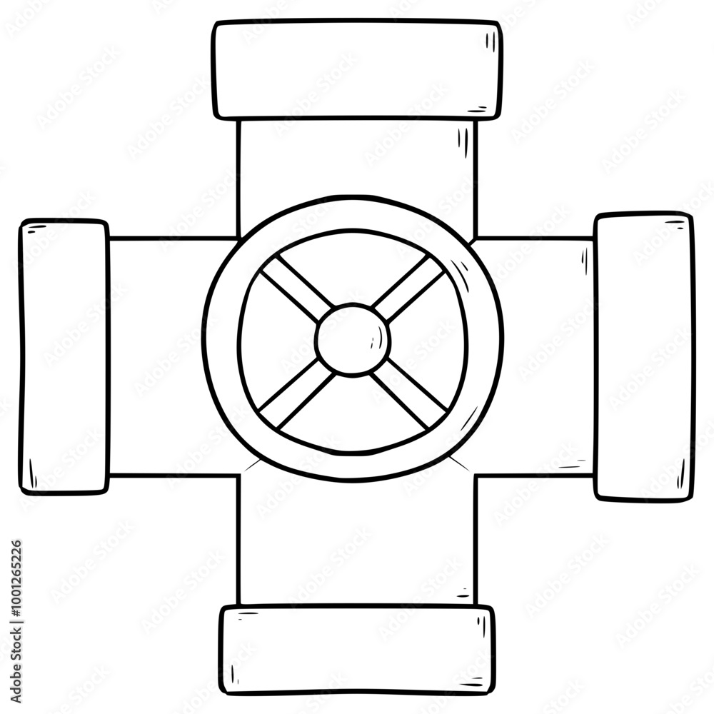 pipe and valve illustration hand drawn outline vector pipe and valve illustration hand drawn outline vector