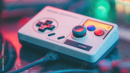 A close-up of a classic 90s game console showcases its retro design, illustrating the innovative technology that paved the way for modern gaming photo