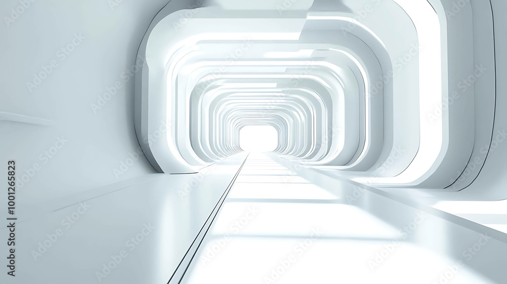 Fototapeta premium Abstract white tunnel leading to bright light.