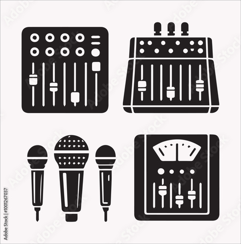 Audio Channel Mixer Vector Silhouettes Top Mixer  On a white background