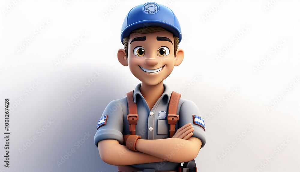 3D electrician works in a switchboard with an electrical connecting cable. 3D electrician works in a switchboard with an electrical connecting cable.
